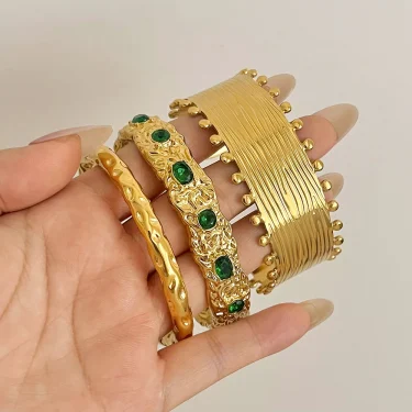 Exaggerated Chunky Irregular Liquid Wave Open Bracelet Bangle Multiple Gold Silver Color Women Bracelets Stainless Steel Jewelry 1