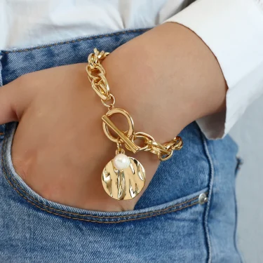 AENSOA Vintage Bracelets & Bangles Bohemian Chunky Chain Gold Color Charm Round Bracelet for Women Jewelry Bijoux Femme 1