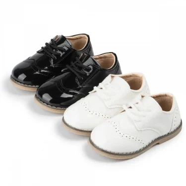 New Children's Leather Shoes Anti-Slip Waterproof Casual Shoes Boys Girls Lace-Up Solid Color Sneakers Young Children's Shoes 1