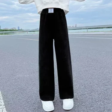 Girls Wide Leg Pants New Spring and Autumn Trendy Children's Corduroy Casual Straight Leg Pants Girls Trend Slimming Long Pants 5