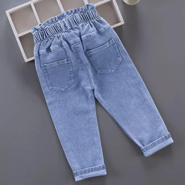 Winter Baby Girls Plush Denim Pants Toddler Kids Cartoon Butterfly Printing Jeans Children Fashion Leisure Keep WarmTrousers1-6Y 5