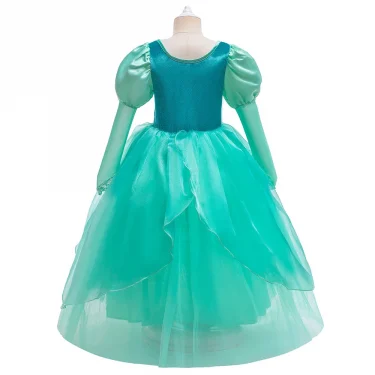 Mermaid Dress For Girls Cartoon Princess Theme Party Costume Kids Sequin Applique Floor Length Tulle Fluffy Frocks 3