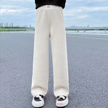 Girls Wide Leg Pants New Spring and Autumn Trendy Children's Corduroy Casual Straight Leg Pants Girls Trend Slimming Long Pants 3