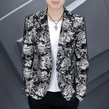 Blazer New Men's Fashion Business Gentleman Hot Stamping Print Outdoor Performance Trend Wedding Banquet Casual Blazer 6