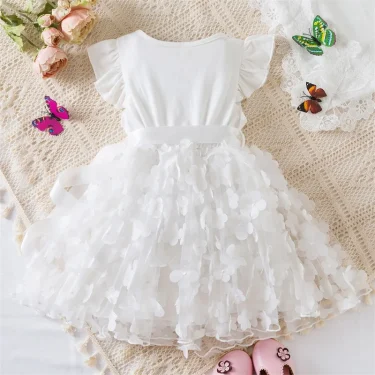 New Summer Dress for Baby Girls 2-6 Years 3D Butterfly Fly Sleeves Kids Birthday Princess Dress Elegant Wedding Party Dress 2