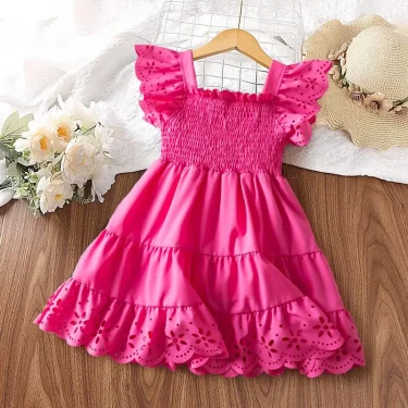 Girl Lace Dress Ruffles Sleeves Holiday Kid Dress Princess Birthday Party Royal Blue Dress 2-6Yrs Children's Casual Clothes 2