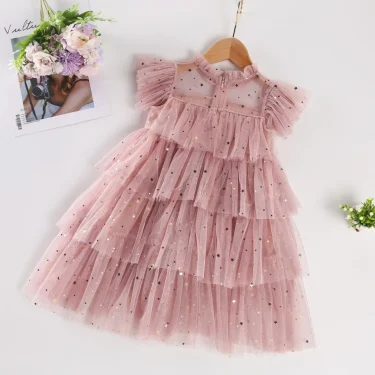 Girls Sequin Dresses for Summer Ruffles Elegant Princess Dress for Girl Birthday Wedding Party Dress 3-8 Yrs Holiday Casual Wear 1