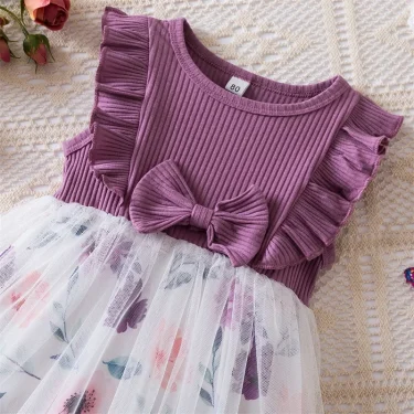 Summer Baby Girl's Dress 2024 New Flying Sleeves Dress Toddler Mesh Bow Flower Princess Holiday Dress Children's Clothes 1-5Year 4