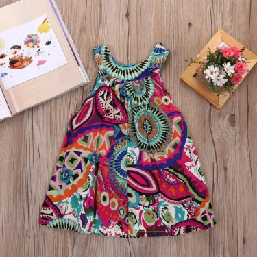 Infantil Toddler Baby Kids Girl Summer Floral Bohemian Sleeveless Dress Princess Party Pageant Dresses 3