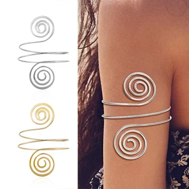 Upper Arm Bracelet Metal Coil Swirl Spiral Shape Armband Cuff Fashion Simple Arm Bangle Armlet Adjustable for Women Girl 1