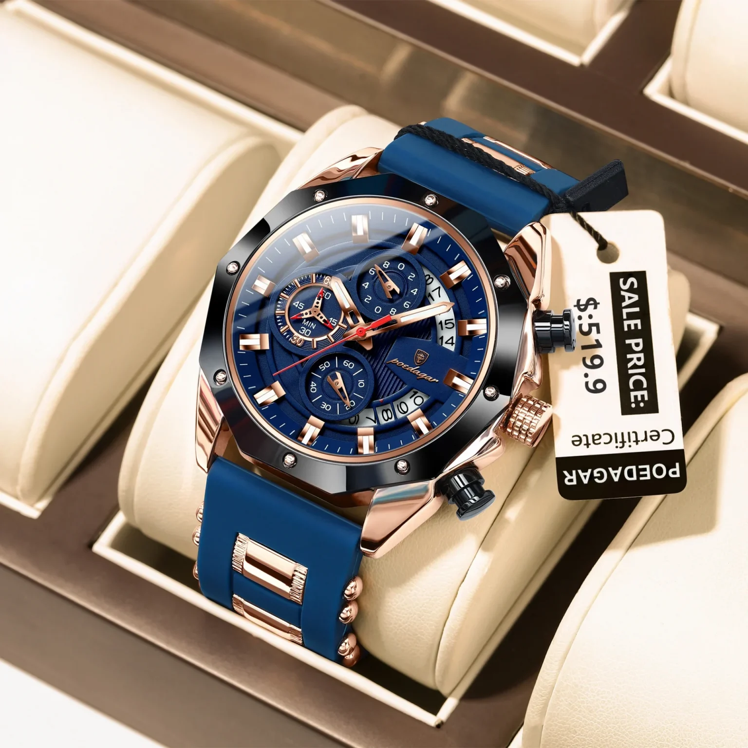 POEDAGAR Luxury Quartz Men Watch Silicone Strap Date Sport Man Wristwatch Waterproof Luminous Chronograph Military Men's Watches 2