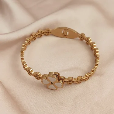 New four leaf clover white shell stainless steel gold plated bracelet, high quality waterproof silver bracelet, wedding jewelry 5