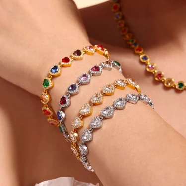 Stainless Steel Bracelets for Women Fashion Tennis Chain Colorful Stones with Zircon Inlaid Gold Plated Waterproof Jewelry Gift 4