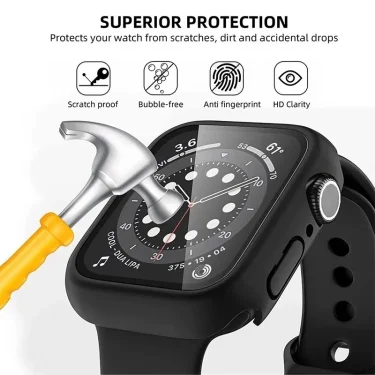 Tempered Glass+Cover For Apple Watch Case Series 9 8 7 6 5 Screen Protector Film For IWatch 45mm 44mm 40mm 41mm 49mm Accessorie 2