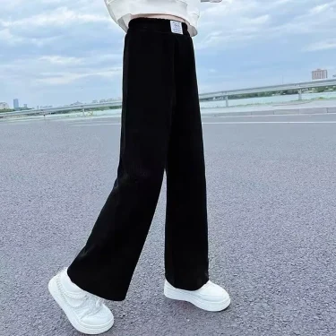 Girls Wide Leg Pants New Spring and Autumn Trendy Children's Corduroy Casual Straight Leg Pants Girls Trend Slimming Long Pants 6