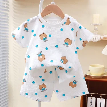 Kids Suit Clothes for Girls Cartoon Short Sleeve T-shirt Tops+shorts Summer Children's Clothing Baby Boys Set 1