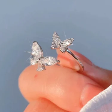 Huitan Shiny Uniquely Designed Butterfly Opening Rings for Women Simple Stylish Silver Color Rings Fashion Trendy Party Jewelry 1