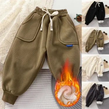 Kids Paded Pants Boys Girl Autumn Winter Plus Velvet Thick Warm Trousers Corduroy Outer Wear Sport Casual Pants Children Clothes 3