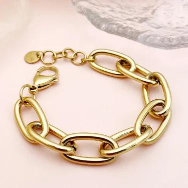 May@RZ 1pc Classical Simple Couple Chain 14K Plated Stainless Steel Bracelet For Daily Wear Men And Women's Jewelry 1