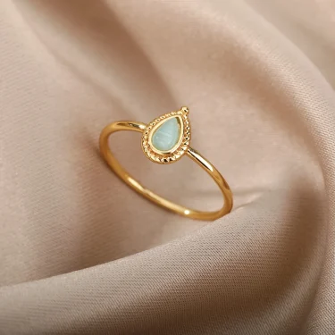 Stainless Steel Opal Rings for Women Aesthetic Water Drop Gold Color Wedding Ring Waterproof Jewelry Finger Accessories Gifts 3