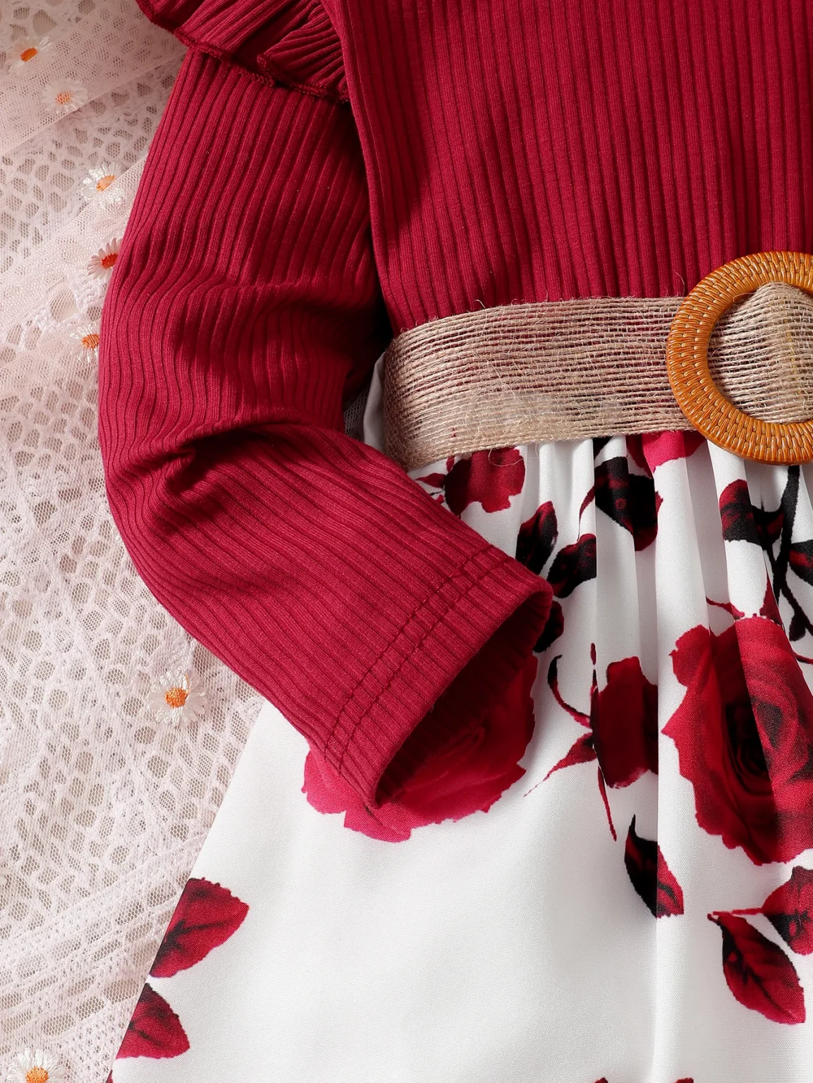 1-7 Years Children Girls New Year Dress Red Long Sleeved Flower Skirt for Birthday Wedding Party Wear Fashion Autumn Outfits 5