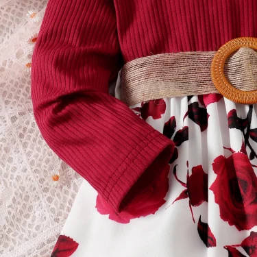 1-7 Years Children Girls New Year Dress Red Long Sleeved Flower Skirt for Birthday Wedding Party Wear Fashion Autumn Outfits 5