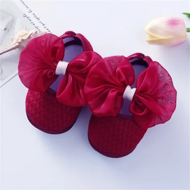 Toddler Baby First Walkers Shoes, Solid Color Walking Shoes Footwear with Big Bowknot for Girls, Pink/White/Wine Red/Yellow 2