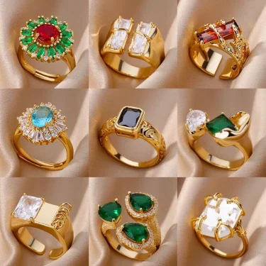 Black Zircon Square Rings For Women Girls Luxury Vintage Stainless Steel Colorful Ring Wedding Jewelry Gift inoxidable anillos 1