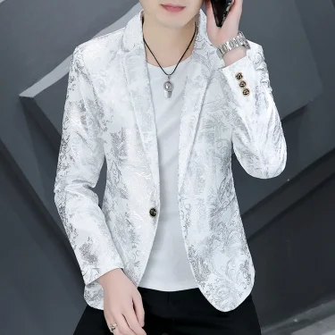 Blazer New Men's Fashion Business Gentleman Hot Stamping Print Outdoor Performance Trend Wedding Banquet Casual Blazer 4