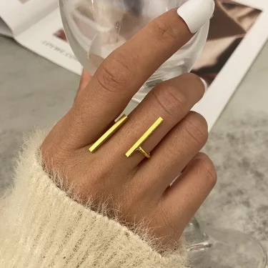 Gold Silver Color Hollowed-out Opening Knuckle Bar Ring Design Cute Fashion Love Jewelry for Women Girl Child Gifts Adjustable 1