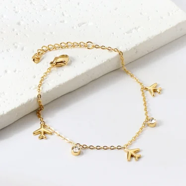 ASON Simple Gold Color Stainless Steel Bracelets/Anklets Women Tassel Aircraft Bracelets Heart Tag Fashion Jewelry Accessories 1