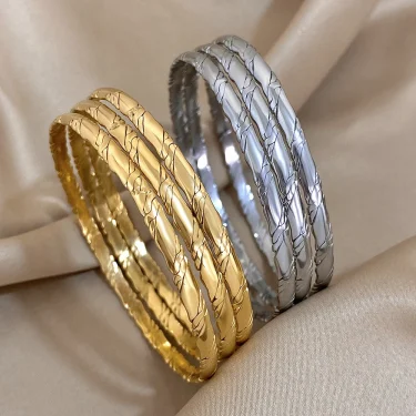 3Pcs/set Gold Color Plain Circle Bracelets Stainless Steel Bangle for Women Cuff Wristband Stackable Waterproof Jewelry Gifts 3