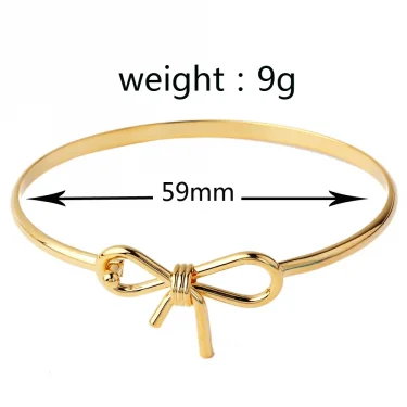 Waterproof 18k Gold Plated Cute Romantic Bow Knot Shaped Bangle Bracelet Charm Statement Anti Allergic Jewelry 5
