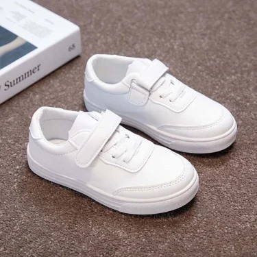 Children White Sneakers Pu Leather Breathable School Kids Casual Shoes Fashion All-match 25-36 Anti-slip Boys Girls Board Shoe 2