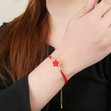 Classic Genuine Leather Woven Natural Stone Five Leaf Flower Charm Bracelet Fashion for Women Girls Party Wedding Jewelry Gift 6