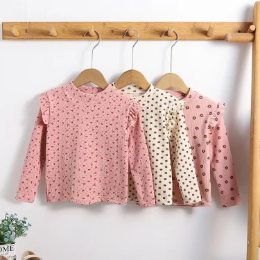 1pcs Autumn Winter Children's T-Shirts Baby Floral Print Tops Kids Round Neck Long Sleeve Base Shirt Girls Tshirts Clothes 2