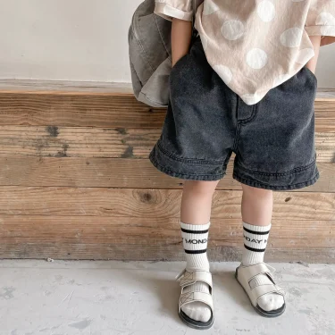 2119B-1 Baby Summer Denim Shorts Boys and Girls Patched Solid Color Short Pants for Kids Toddlers Korean Pants 2