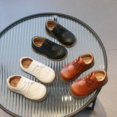 Spring Fall PU Leather Shoes Boys Britain Style Black White Brown Performance Shoes Lace Up Evening Prom Party Shoes Kids G11246 1
