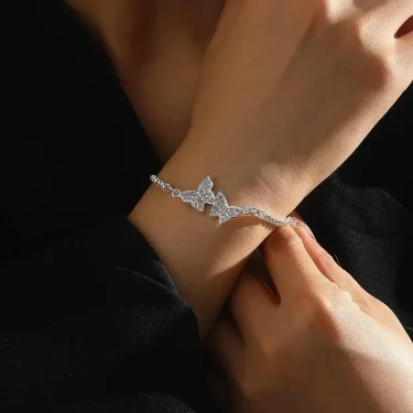 Vintage 925 Sterling Silver Zircon Bracelets For Women Korean Shiny Butterfly Adjustable Chain Bracelets Party Wedding Jewelry 2
