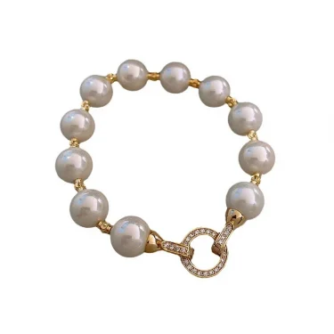 New Arrival Retro Light Luxury Elegant Zircon Circle Pearl Bracelet For Women Fashion Sweet Crystal Jewelry Party Gifts 5
