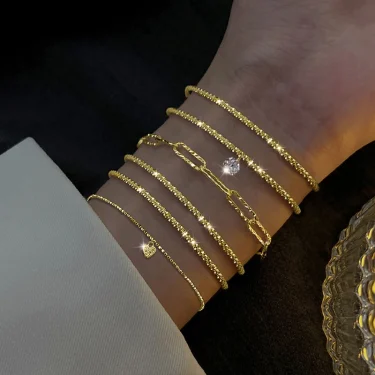 New Fashion 6 Pcs Gold Color Bracelets Set for Women Vintage Punk Shining Zircon Heart Cuban Link Bracelet Simple Jewelry Gifts 1