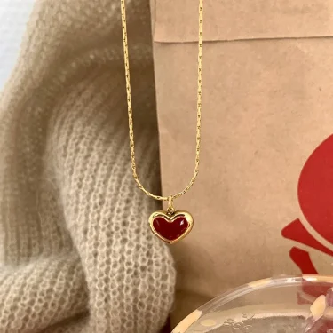2025 Mothers Day Red Heart Pendant Stainless Steel Gold Color Chain Necklace for Women Non Fading Jewelry Sweet Accessories Gift 5