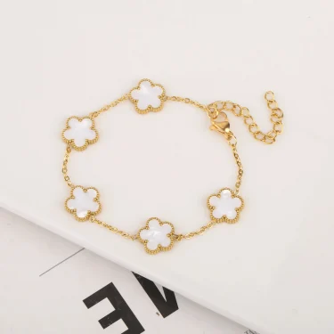 Adjustable New Design Gold Plated Stainless Steel 316L Plant Flower Bracelet With Five Leaf Petals Women's Luxury Gifts Clover 1