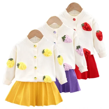 Elegant Kids Knitwear Set Soft Cardigan Sweater Combo Girls Autumn and Winter Children Sets Casual Daily Wear Children Clothing 1