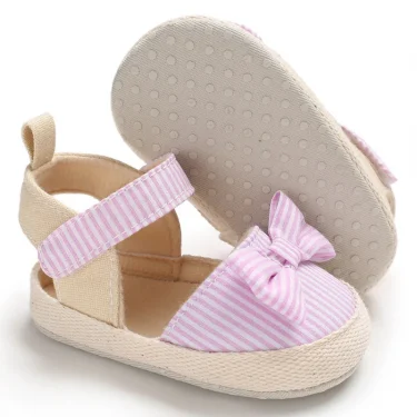 0-18Months Baby Girls Sandals Kids Black Blue Pink Striped Baby Girls Shoes Toddler Cute Bow Tie Soft Shoes Baby Sandals 4