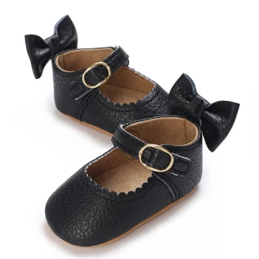 Black Fashion Newborn Party Princess Shoes Boys And Girls' First Step Walking Shoes Rubber Soled Anti Slip Baby Shoes 0-18M 5