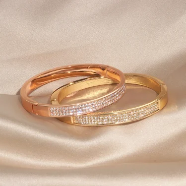 New Elegant Classic Crystal Cuff Bangles Bracelets For Women Gold Color Simple Femal Opening Bangles Wedding Jewelry Accessories 3