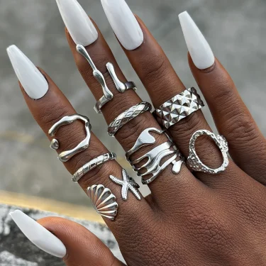 Stainless Steel Ring High Quality Summer Starfish Irregular Geometric Engraved Pattern Ring For Women Jewelry Adjustable Wearing 2