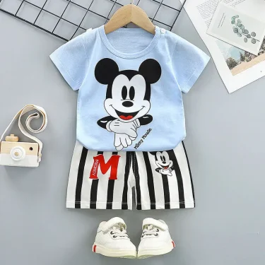Summer New Children's Toddler Kids Short Sleeve + Shorts 2pcs Cartoon Mickey Children Baby Boys Girls Tracksuit Clothes Suit 1