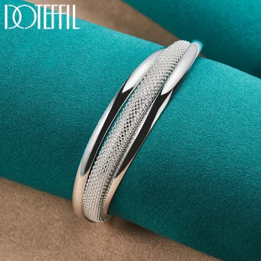 DOTEFFIL 925 Sterling Silver Large Reticulated Smooth Bangle Bracelet For Woman Man Wedding Engagement Jewelry 2